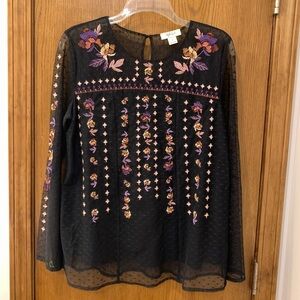 Sheer Style & co tunic with beautiful embroidery, small